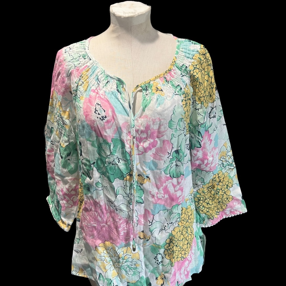 Charter Club Linen Floral Top
